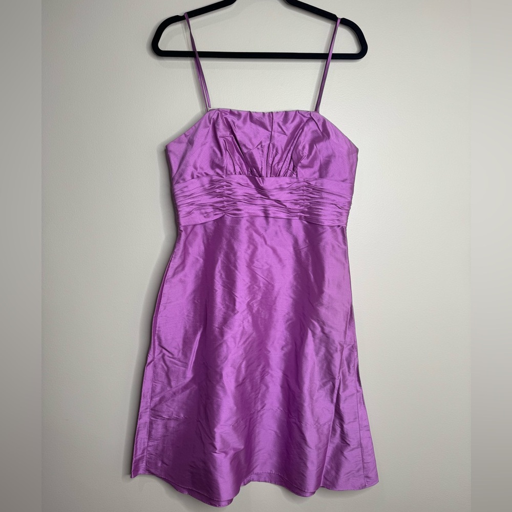Watters &‎ Watters Y2K Purple Silk Taffeta Spaghetti Stap Pleat Mini Dress 10